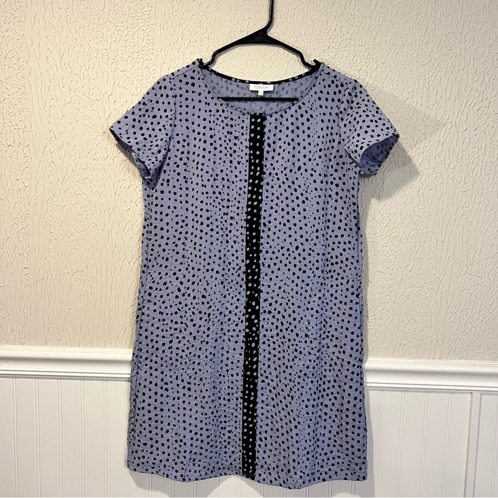 Habitat Periwinkle and Black Polka Dot Shift Dress with pockets size XS